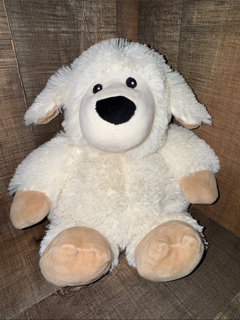 NEW WITHOUT TAGS WARMIES Plush puppy  Stuffed Animal in Cream and Black